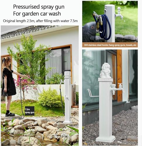 Grifo de Exterior Resistente, Fuente Vertical de Acero Inoxidable 304 y aleación de Aluminio con Carrete de Manguera retráctil, Lavabo de jardín Duradero y Resistente a la corrosión para Patio, Jard