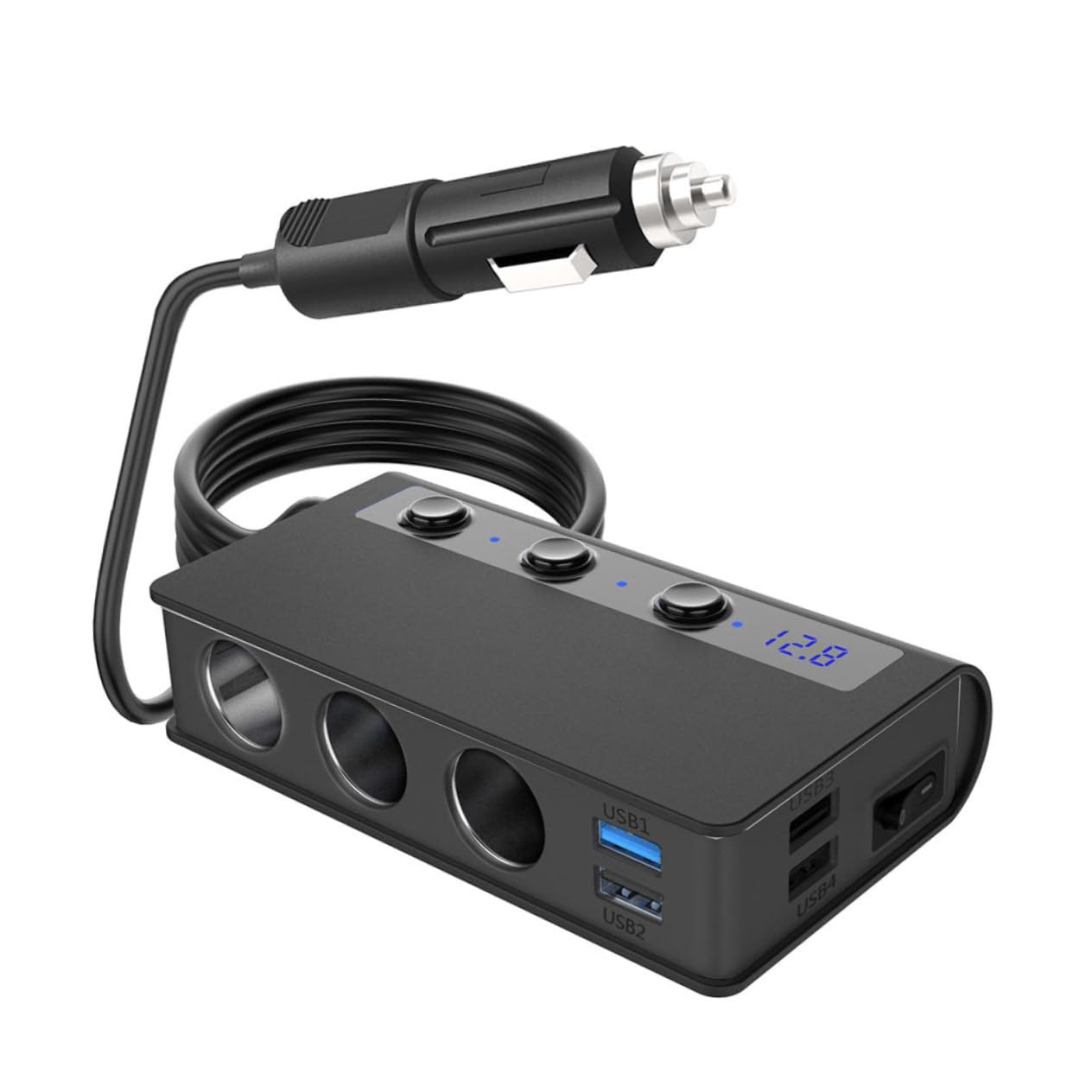 SHINEOFI Caricatore Auto USB Sdoppiatore Accendisigari 180w, 4 Porte e Interruttore Indipendente, Monitor Tensione per Auto