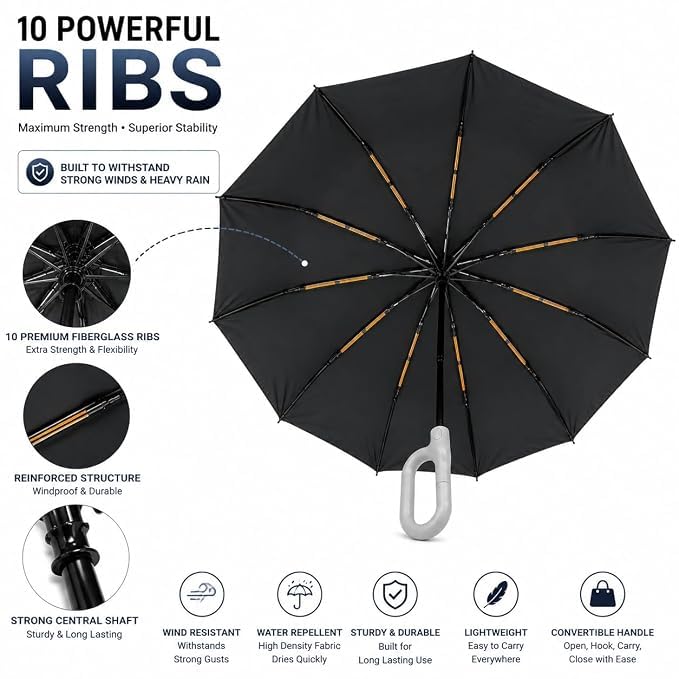 Image of LANBRELLA Portable & Folding Travel Umbrella, 3 Fold, Auto Open Close, Water Resistant, Windproof, with Carrying Handle