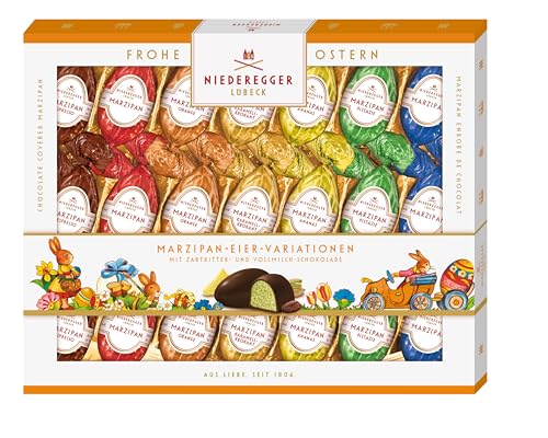 Niederegger | Marzipan Eier | 1x 262g | Sorten Classic Vollmilch Orange Karamell-Krokant Ananas Espresso & Pistazie | Umhüllt von Zartbitter- und Vollmilch-Schokolade | Ostergeschenk