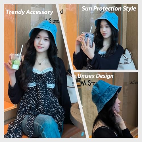 2PCS Denim Tote Bag and Denim Cap Set for Women, Retro Washed Shoulder Handbag Crossbody Purse with Adjustable Chain4