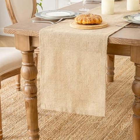 Shatex Burlap Table Runners Rustic 14x108 Inch,100% Jute,Perfect for Table Decor，Dailylife,Farmhouse,Holiday,Wedding,Party,Natural Cover