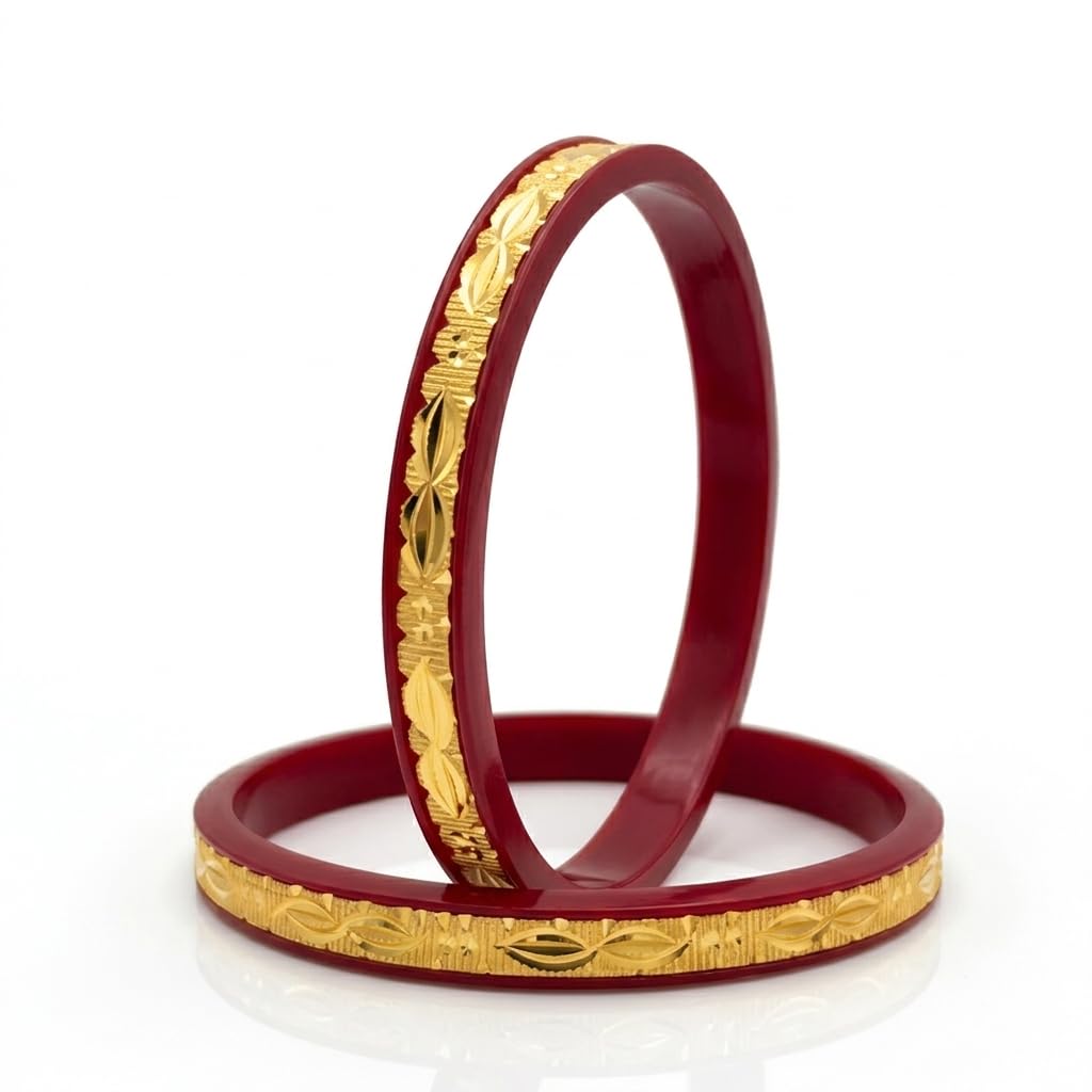 Special Bangles For Women Red pola badhano Bridal Set, Sankha Original Bengali Design With Gold Bangles For Women Look, Viral Pola Gold 22 Kt for bangle wedding-image-33