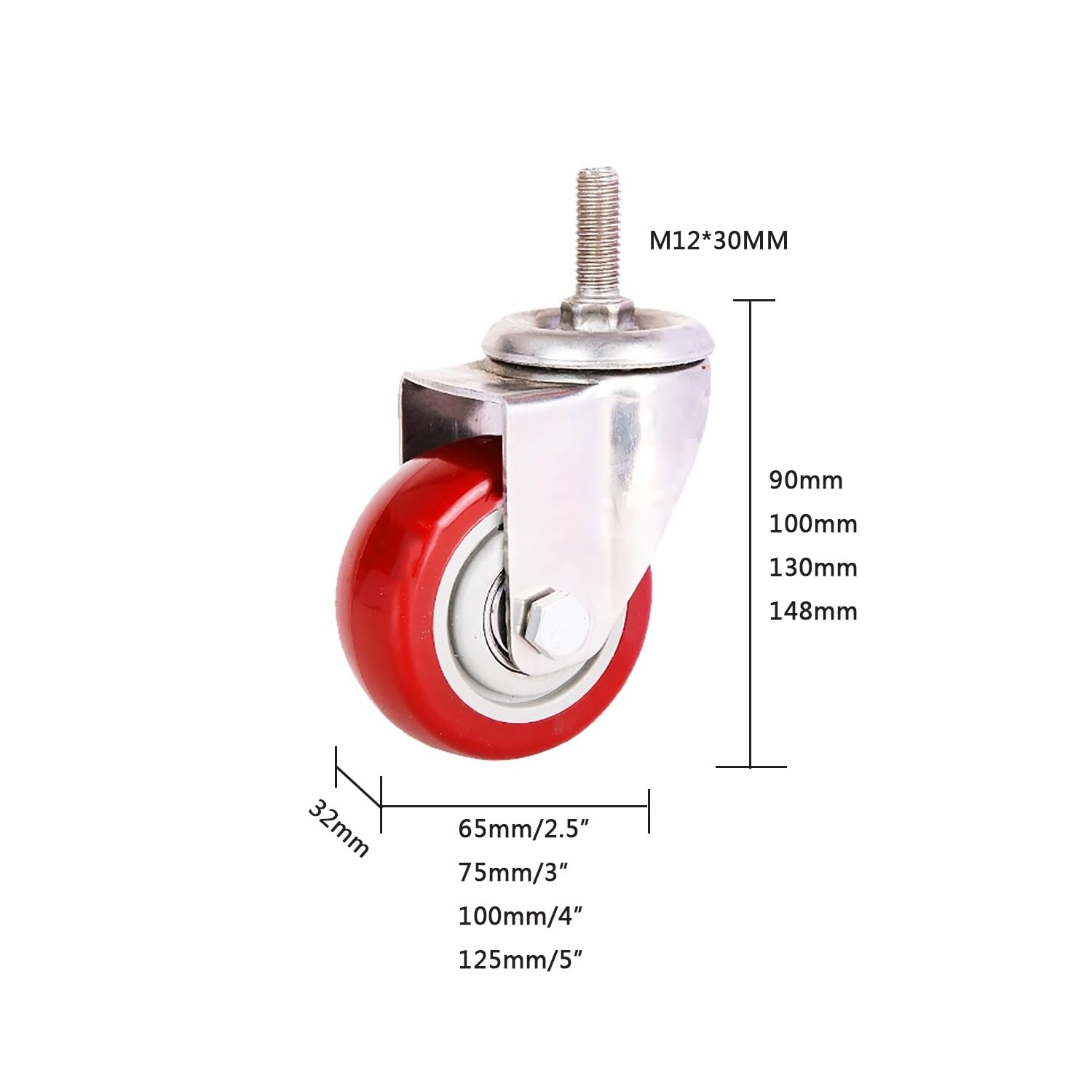2.5/3 Pouce roulettes Pivotantes avec Frein, M12*30mm roulettes Filetées Capacité de Charge 270kg, 4 Roues en PU Silencieuses for Meubles(2swivel+2with Brake,5inch)