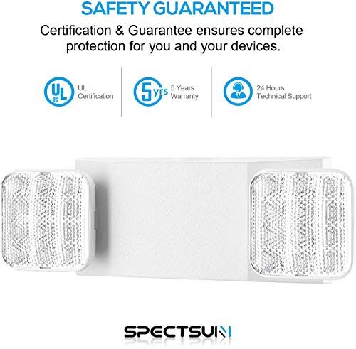 Image of SPECTSUN 12 Pack LED Emergency Lighting Fixture with 2 LED Heads and Hardwired Adjustable White Color Commercial Emergency Lights with Battery Backup for Power Failure