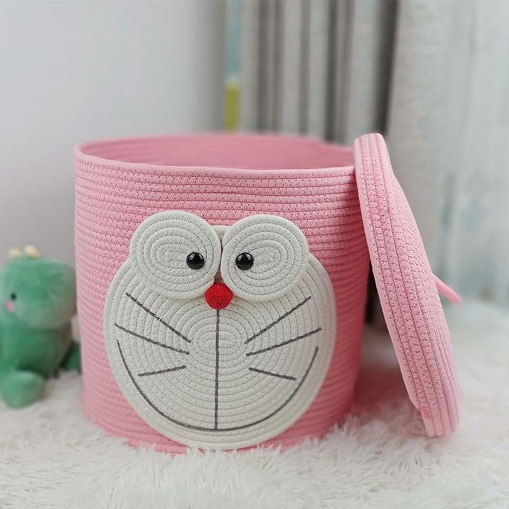 Image of GUDDE Cotton Rope Woven Storage Basket for Toys, Laundry & Blankets | Nursery Organizer Bin | Dog Toy Basket | Decorative Gift Hamper | Jute Style Home Storage (pink)