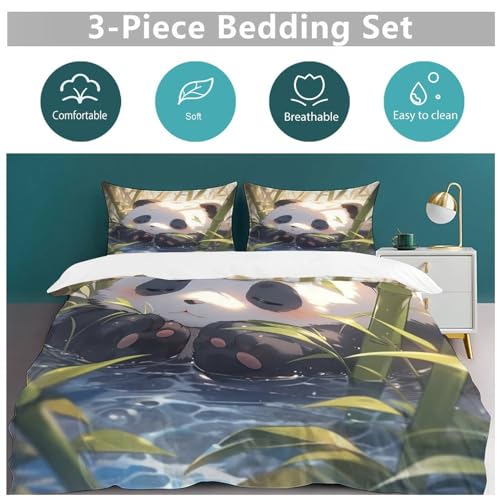 Parure de lit panda 3 pièces de qualité supérieure en microfibre douce double 200x200 cm - 6