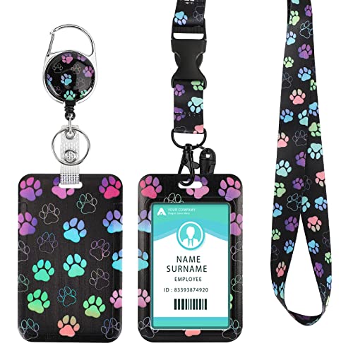 DUOUPA Ausweishülle mit Band, Ausziehbarer Schlüsselanhänger Badge Holder, Schlüsselband mit Karabiner für Frauen, Lehrer, Krankenschwester, Doktor, Student(Hundepfote)