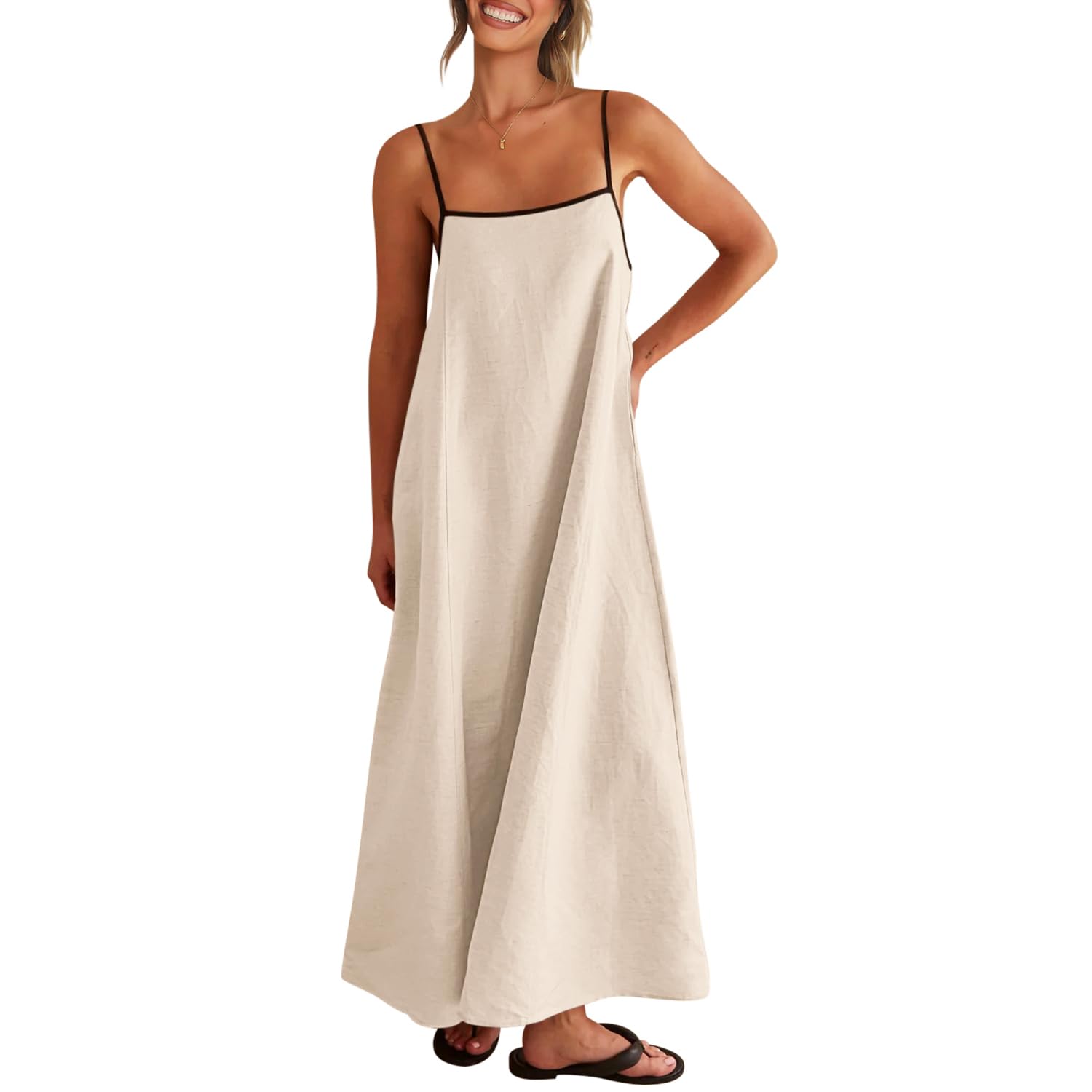 Shy Velvet Womens 2025 Summer Fall Linen Maxi Dress Contrast Spaghetti Strap Dress Backless Casual Party Slip Dresses