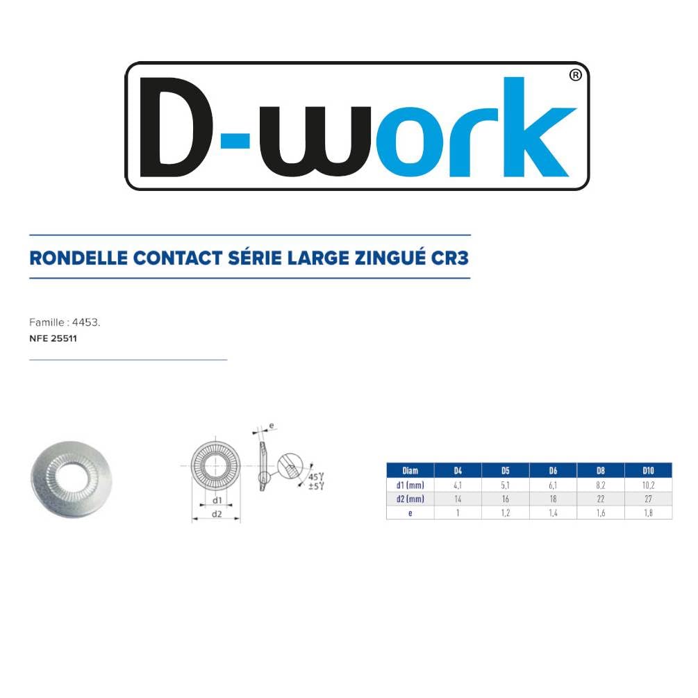 250 Arandelas de contactos anchos M8 mm – NFE 25511 – Zinc CR3 – D-Work