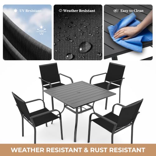 Image of Anmutig 5 Piece Patio Dining Set, 35 inch Square Table & Stackable Chairs Black