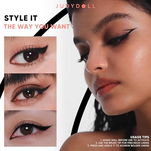 Image of JUDYDOLL Intense Black Liquid Eyeliner - Black Liquid Liner, Waterproof, Smudge-proof, Long lasting, Easy Glide & Ultra-fine Brush Tip, Skip-free Lining, Ideal for Cat Eyes & Wings, Beginner Friendly