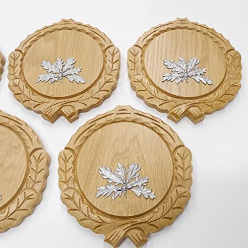 GTK Oferta 5 placas de cuña talladas de roble claro AF 14 cm con 5 hojas de roble de 6 hojas, tabla de cuñas, tabla de especias, cartel para trofeos