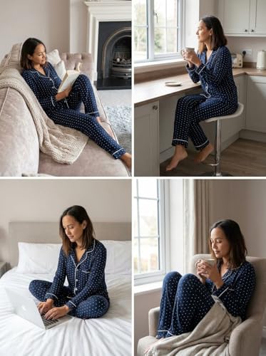 Image of Pjmlifecoco Pajamas Set Long Sleeve Womens Button Down Sleepwear Two Piece Nightwear Soft Pj Lounge Sets S-XXL