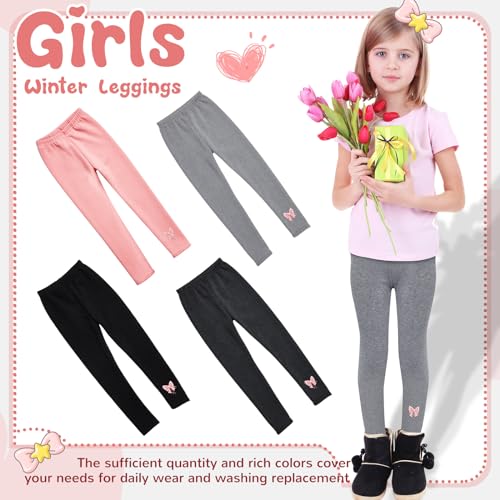 4 Pcs Girls Winter Fleece Lined Leggings Bowknot Thick Thermal Tights Pants Cotton Full Length Pants for Girls4