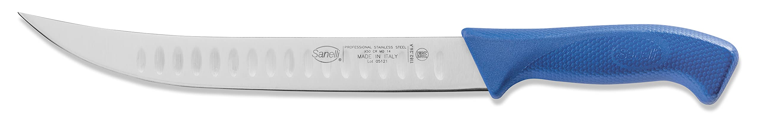 Sanelli linea Skin Coltello Scimitarra Olivato, Acciaio inox, Azzurro, lunghezza lama 26 cm.