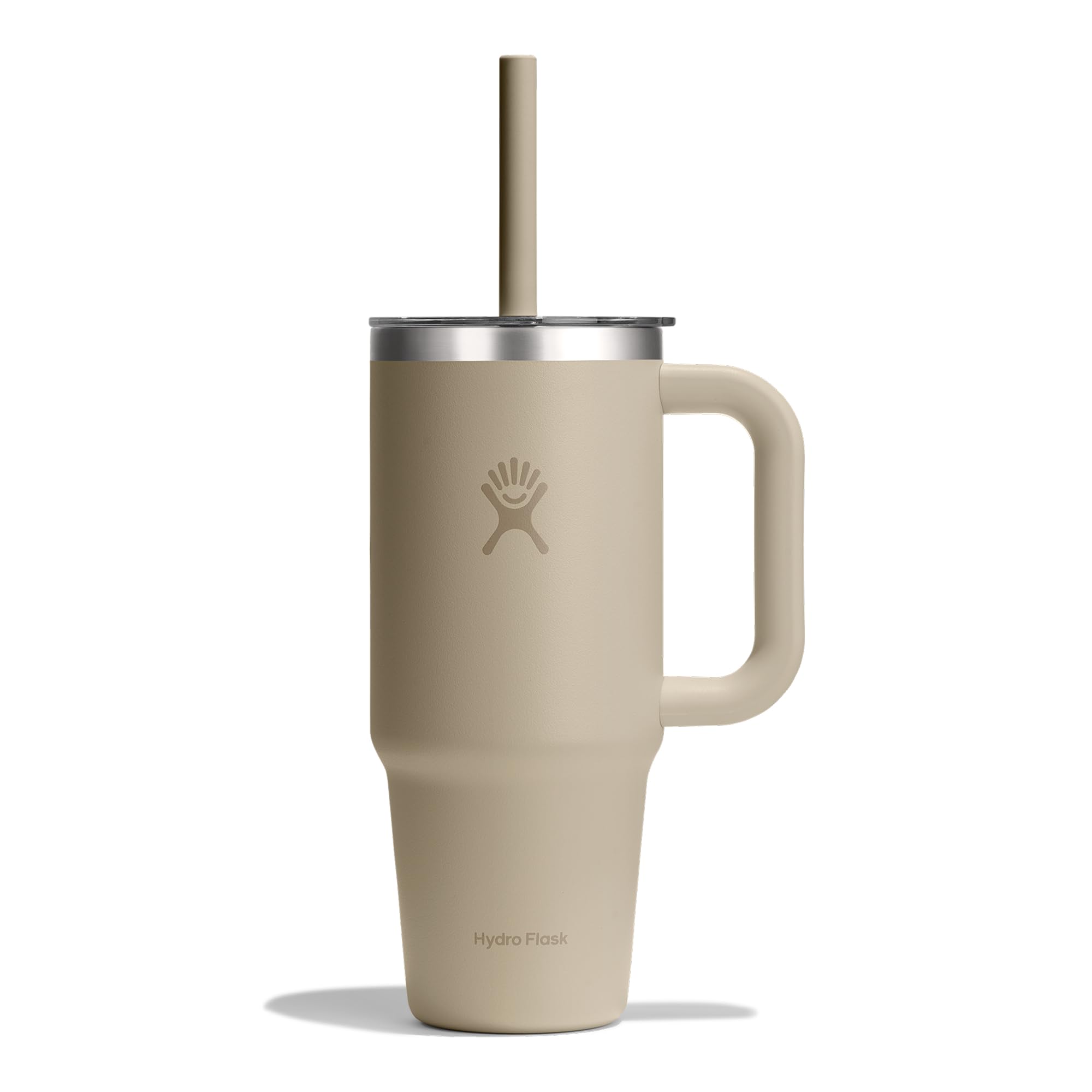 Hydro Flask – Travel Tumbler 710 ml (24 oz) with Clear Press-in Straw Lid – Stainless Steel – Double Wall Vacuum Insulated – Splash Resistant – Oat