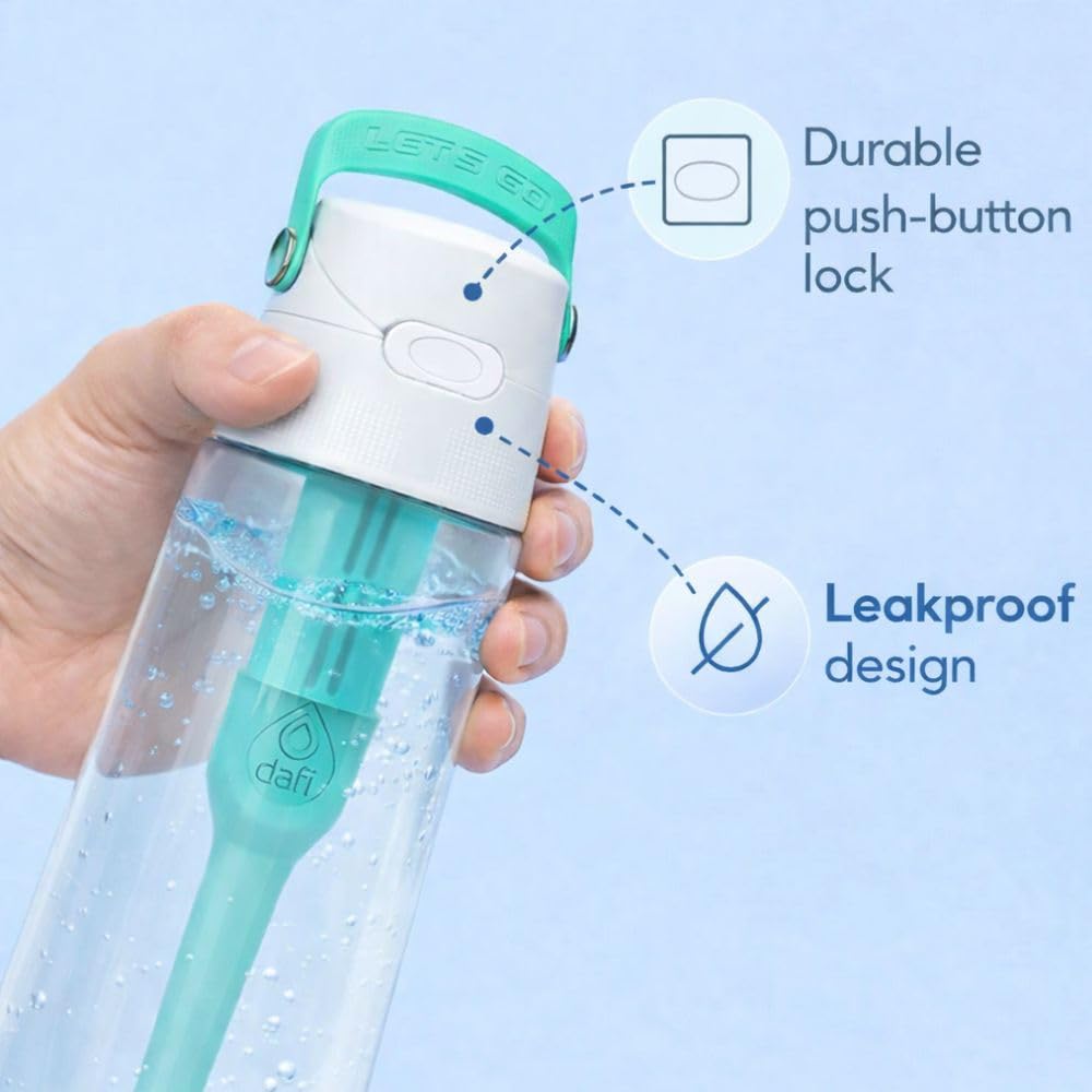 Dafi Gourde Filtrante SOLID, 1 Filtre à Charbon Actif, Turquoise 0,5 L - Sans BPA Bouteille d'eau, Filtre le Chlore et autres contaminants - Gourde Sport, Gourde Paille, Bouteille d'eau de Sport