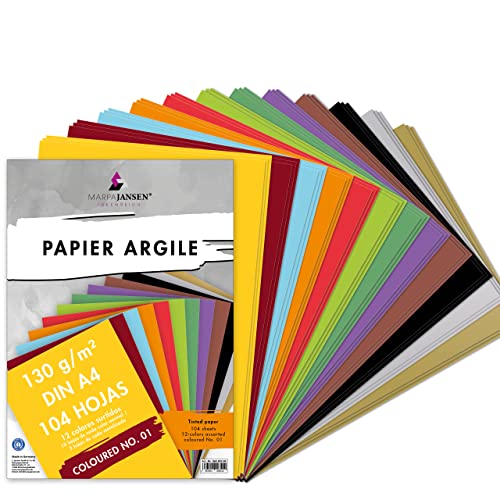 MarpaJansen Papel de color 130 g, multicolor, DIN A4, 104 hojas, 12 colores, papel para manualidades, multicolor Cover