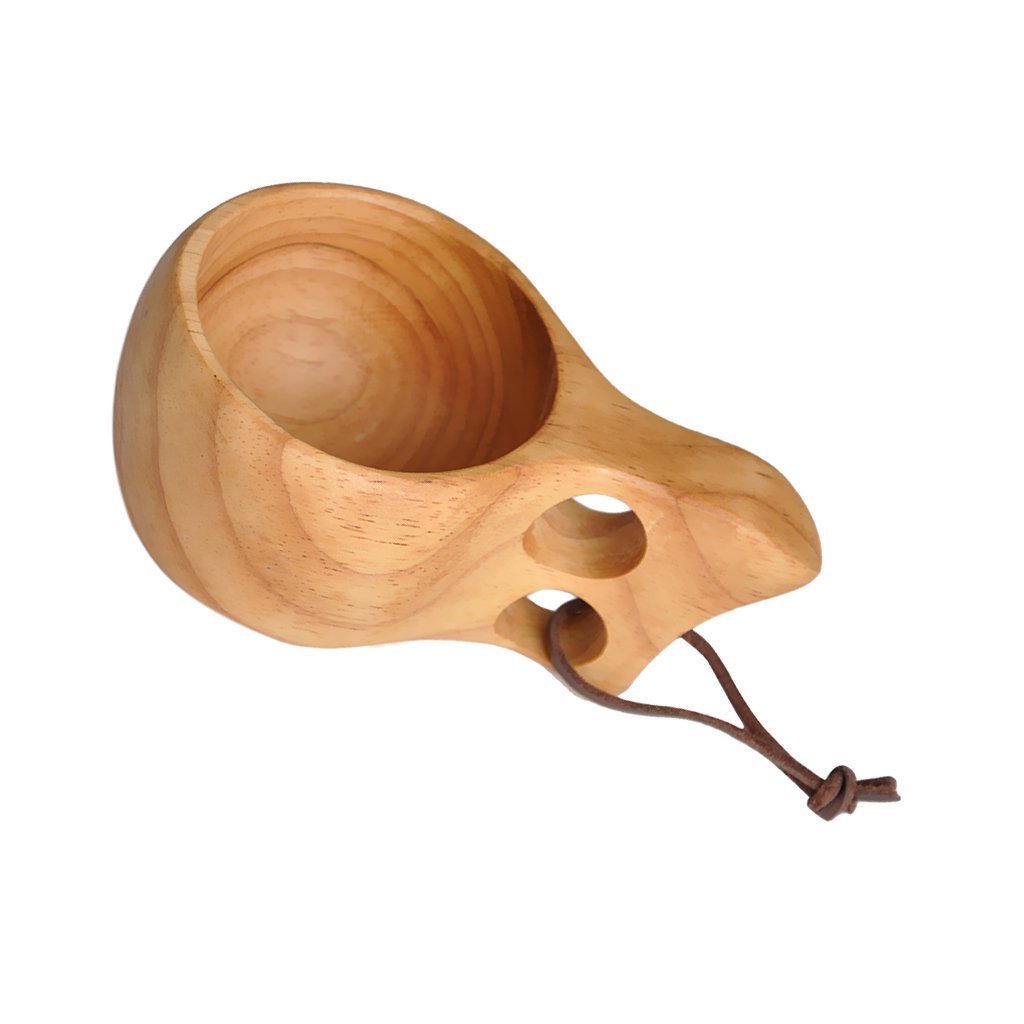Foxyoo Kuksa - Taza De Madera Para Acampar, Diseño Nórdico De Madera Tradicional, Con Cordón Y Mosquetón, Ligera, Duradera, La Mejor Opción Para Acampar Y Aventura En La Selva: 200 Ml