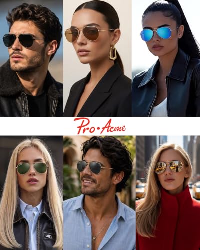 Image of Pro Acme Classic Aviator Sunglasses Polarized Metal UV400 for Women Men | 58 /62MM Lens,Anti-Glare for Driving,Eye Strain Relief,Lightweight,Leather Case
