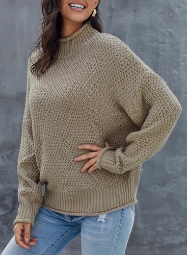 Image of Dokotoo Womens 2026 Winter Fall Solid Turtleneck High Neck Balloon Long Sleeve Sweaters Pullover Outerwear