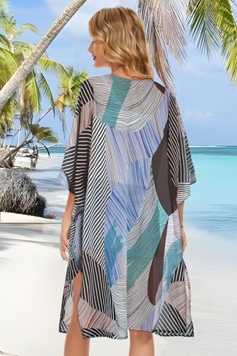 Beach Coverups for Women Lightweight Kimono Cardigan Boho Summer Holiday Wear(0Black Irregular Stripe,M) - Image 6