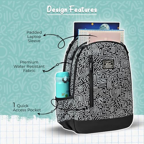 Image of Gear Crafty Doodle 18 inch /32L Large Water Resistant School Bag | Casual Backpack | Daypack | Travel Backpack | Kids Bag for Boys /Girls (Black - Light Grey)
