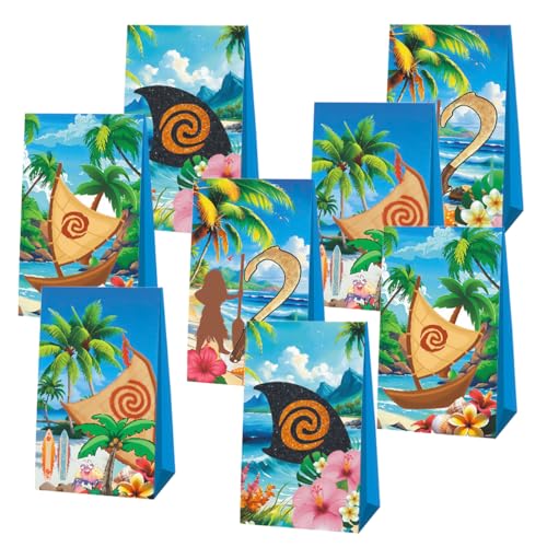 OUSHISS 12pcs Cartoon Ocean Girl Party Favor Bags Candy Boxes Moa Hawaiian Gift Bags Birthday Party Supplies