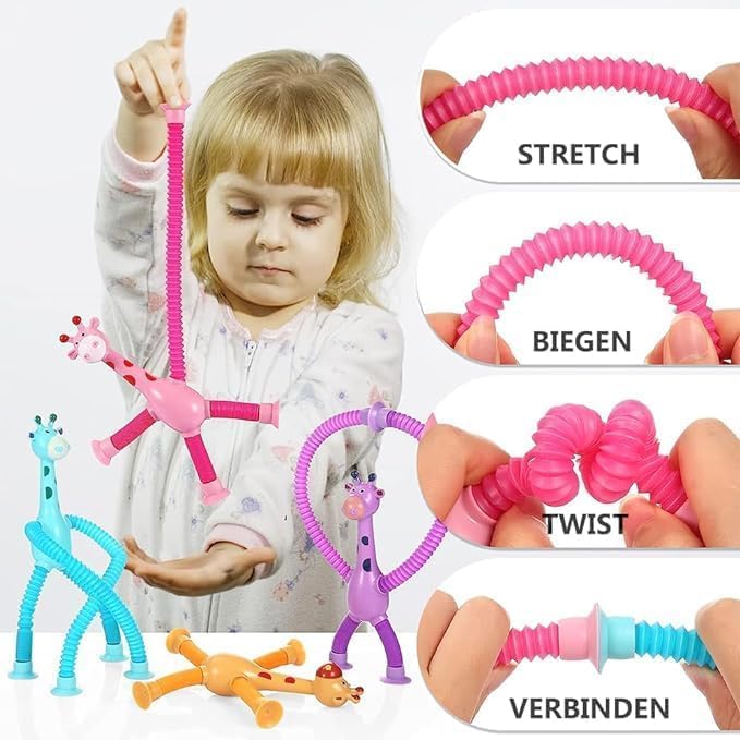 Toy Imagine Telescopic Suction Toys Pack of 4 Giraffe | Travel Friendly Suction Toys for Toddlers & Kids | Engaging Baby Toy for Flight, Car & Home | Unique Sensory Toy for 1+ Year Olds 1