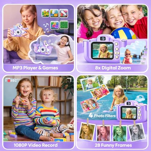 Image of PLUSPOINT Kids Digital Camera, Unicorn Toys Camera with Selfie 1080P HD Video, Christmas Birthday Gifts for Girls, Toddler Digital Camera Toys Gifts for 3+Year Old Girls and Kids