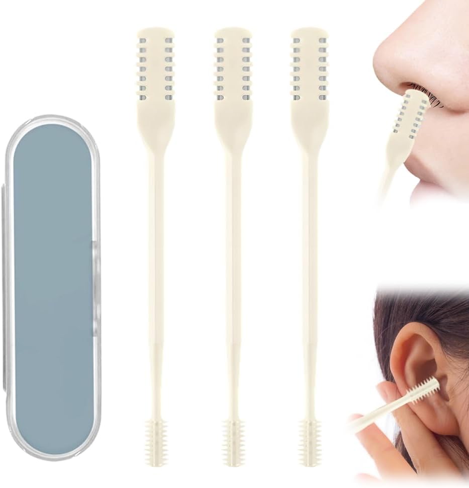 Nasal Hair Cutter & Trimmer, 2025 New 360° Rotary Nose Hair Remover with Ear Picker, Portable Grooming Essential for Men & Women Travel Essential (Beige, 3 Pcs)