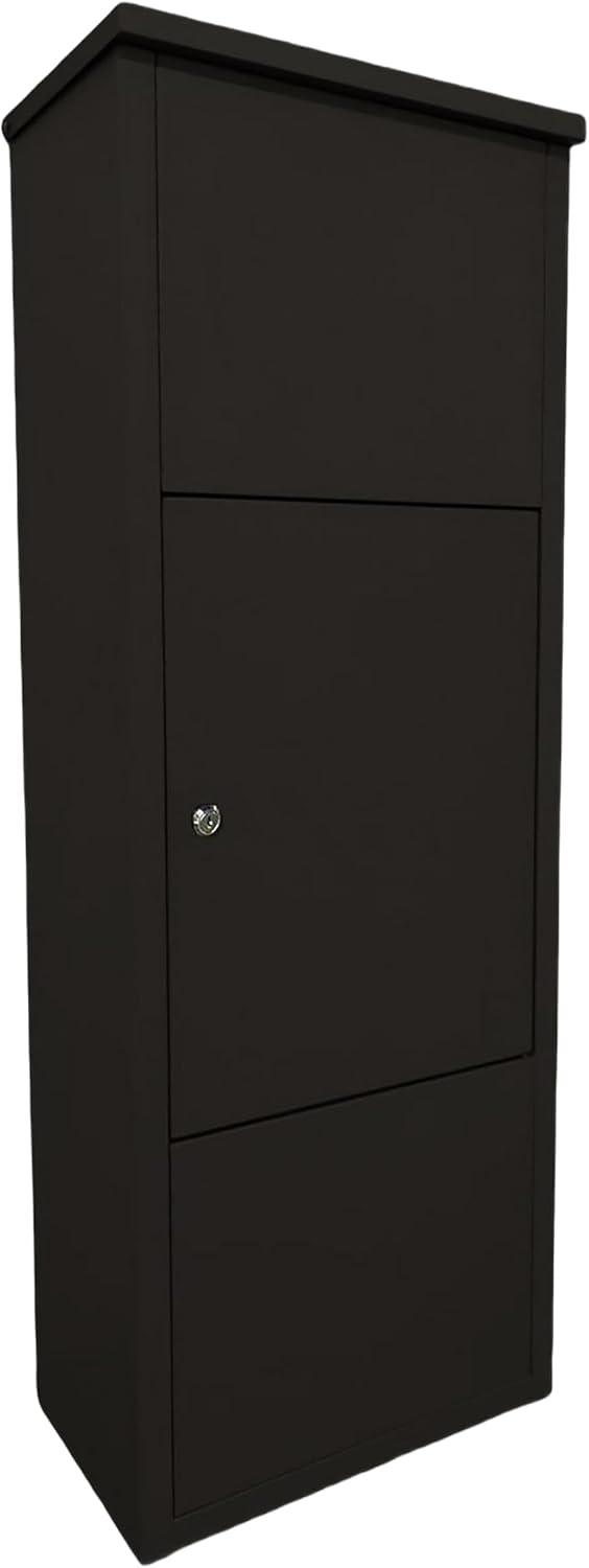 Relaxdays Parcel Box, Letter Flap, 4 Keys, H x W x D: 105 x 38 x 23 cm, Iron, Freestanding Parcel Letterbox, Black