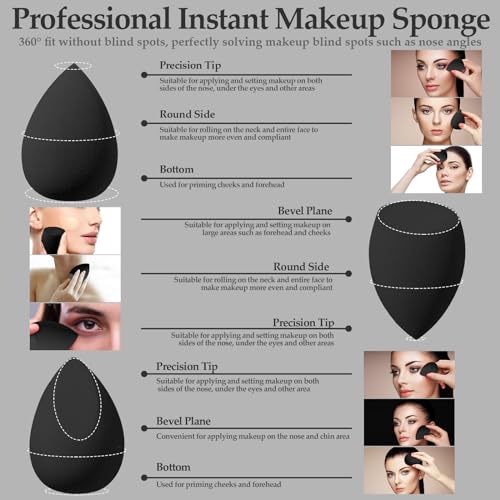 auroray 14 Pcs Makeup Sponge Set, Beauty Sponges Blender with 4 Pcs Powder Puff and 4 Pcs Mini Make up Sponges for Liquid,Foundation,Powder,Concealer,Cream (Black)