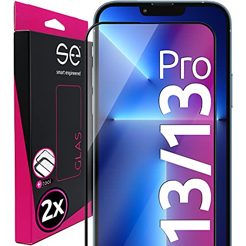 S.E für iPhone 13 Pro Schutzglas - 2x 9H Glas im SET aus Deutschland, mit Installationsrahmen, kinderleichte Anwendung, iPhone 13 Pro Displayschutz Full Screen, Schutzhülle kompatibel
