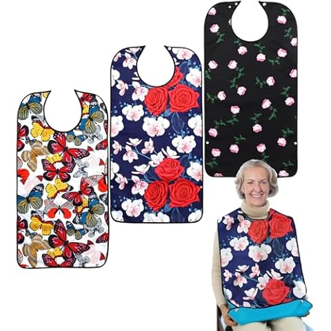 Pafusen 3 Pack Adult Bibs for Women, Reusable Adult Bibs for Eating with Optional Crumb Catcher, Waterproof Washable Dining Clothing Protector, Gifts for Women/Mom Cover