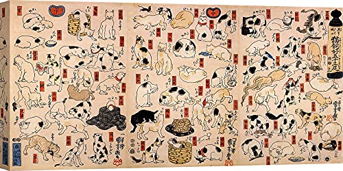 ART PRINT CAFE' – Quadro giapponese - stampa su tela - Utagawa Kuniyoshi – Gatti come le cinquantatre stazioni del Tokaido – misura 120x60 cm