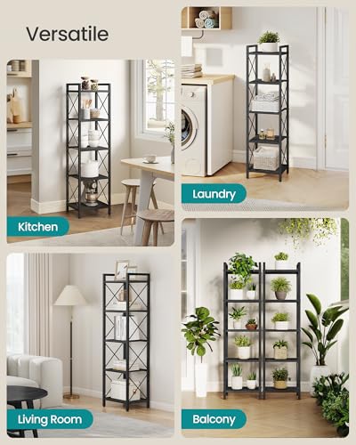 Image of SONGMICS 5-Tier Steel Storage Rack, Shelving Unit with X Side Frames | Dense Mesh, 12.6 x 15.7 x 57.3 Inches, Traditional Basic Style, Matte Black, DACEY Collection UBSC145B01