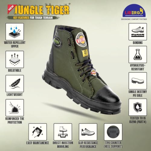 Image of Liberty Kulture Jungle Tiger Military & Tactical Canvas Boot for Men, Soft Toe, Olive Green & Black, Sizes- 6UK-11UK