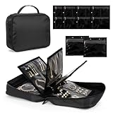 Bjabtan Jewelry Organizer Case with 28 Pcs Clear Zipper Velvet Pouches, Jewelry Organizer Bag for Traveling Necklace, Earrings, Rings, Bangle, Bracelet and Watch