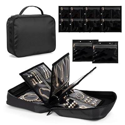 Bjabtan Jewelry Organizer Case with 28 Pcs Clear Zipper Velvet Pouches, Jewelry Organizer Bag for Traveling Necklace, Earrings, Rings, Bangle, Bracelet and Watch