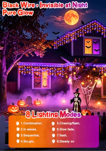 Heceltt 66FT 640LED Orange Purple Halloween Lights Outdoor 8 Modes Plug-in - image 2