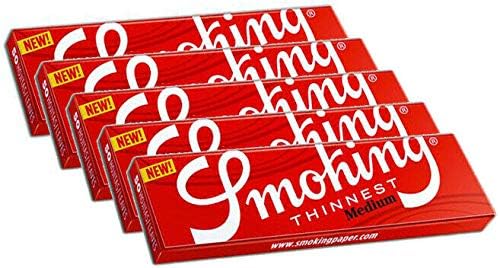 Smoking - Red 1 1/4" Rolling Papers - 5 Booklets with 50 Leaves per Booklet