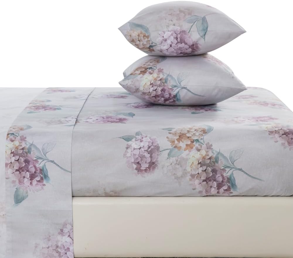 DAUAOTO Twin XL Cotton Sheets Set Printed Bedding Sets, Up to 14" Deep Mattress, Floral Pattern Bedlinen for Twin Extra Long Bed, Hydrangea Gray Lilac - Image 7