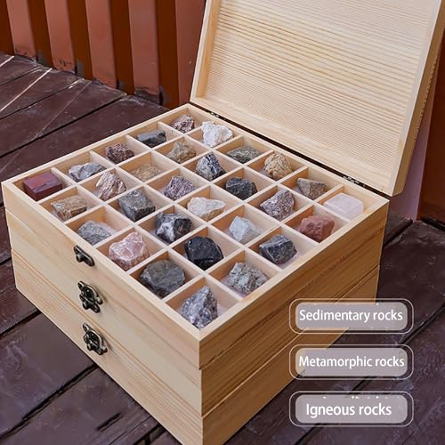 Colección de muestras de roca selectas en estuche de madera maciza 4