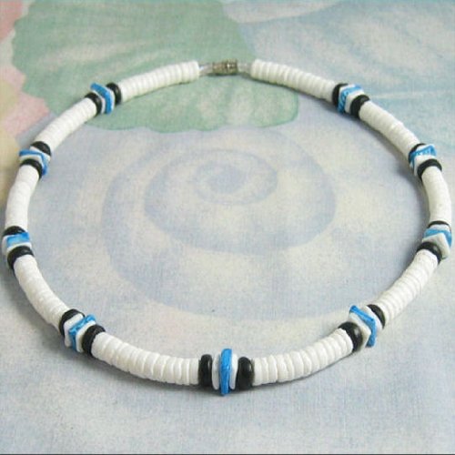 Native Treasure (4 Pack) Mens and Womens Summer Beach Surfer Necklaces From the Philippines, White Ark Shells with Brown and Black Coconut Beads, Mens Summer Necklaces3