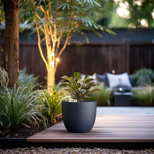 Image of Kante Accent Round Bowl Charcoal Concrete Planter 14 inch Dia, Outdoor