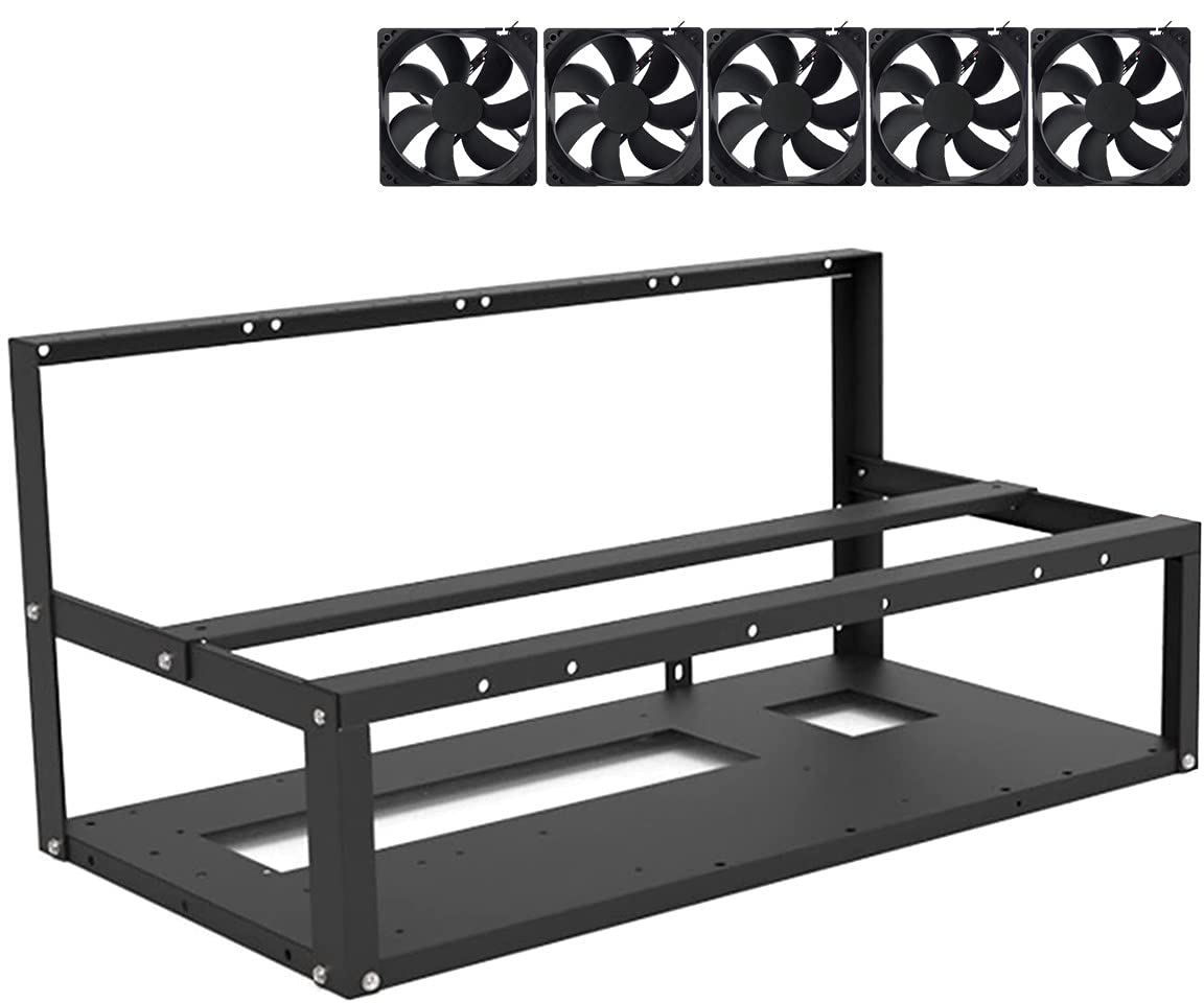 Mazepoly 6GPU/ 8GPU Steel Mining Rig Frame Open Air Miner for Mining Cryptocurrency Bitcoin/ETH/ETC/ZEC, Dual Power Supported, Frame Rack w/ 5 Cooling Fans