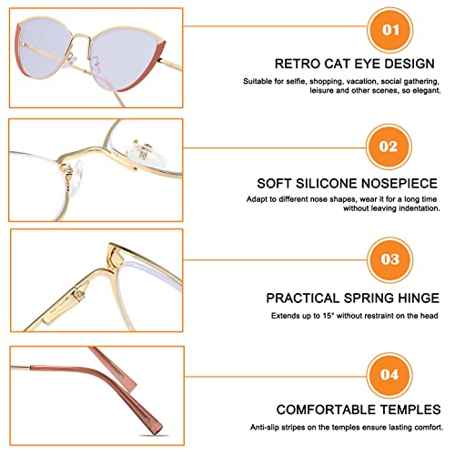 Image of HJSTES Blue Light Blocking Glasses Women Trendy Cat Eye Metal Frame Computer Reading Eyewear(Pink)