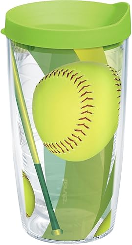 Tervis Vaso de softballs con envoltura y tapa verde lima, 16 onzas, transparente Clásico
